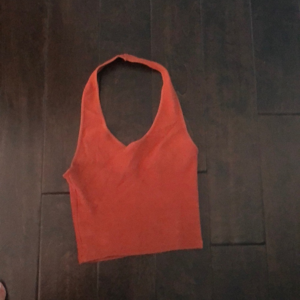 Topshop Orange Ribbed Halter Top